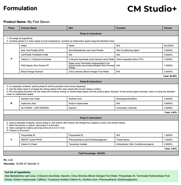 custom formulation - cm studio batch ticket